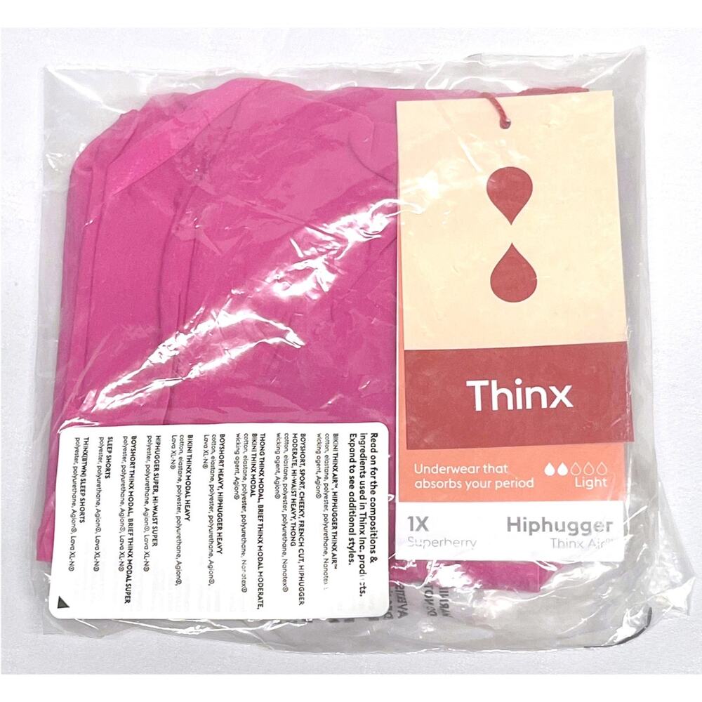 THINX Hiphugger period underwear in Superberry pink Light size 1X NEW $41